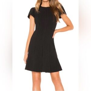 Rebecca Taylor Dress 4 Black Fit Flare Structured Textured Knee Length NWT $395